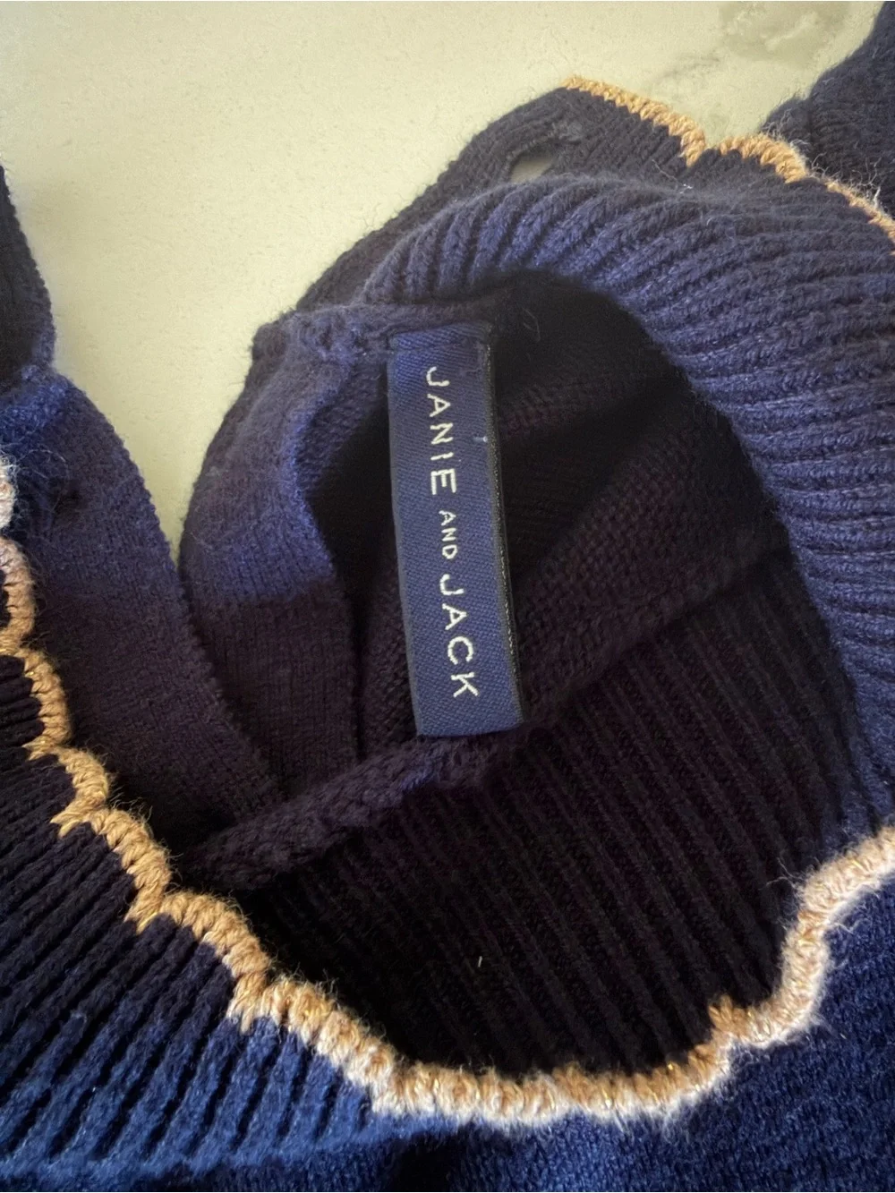 Janie and Jack Navy Mock-Neck Puff Sleeve Sweater with Green & Blue Plaid Skirt